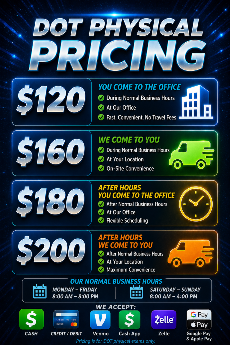 pricing for Green Light DOT Exam Hagerstown MD